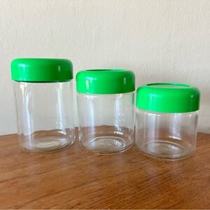 Heller Designs Glass Jar Set Green Lid 70s 80s Set 3 Glass Kitchen